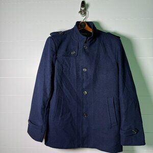 Tanming Womens Notch Lapel Double Breasted Wool Blend Mid Pea Trench Coat M Navy